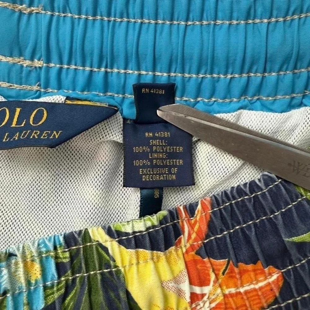 Polo Ralph Lauren navy‎ blue swim shorts with tropical print L 0036